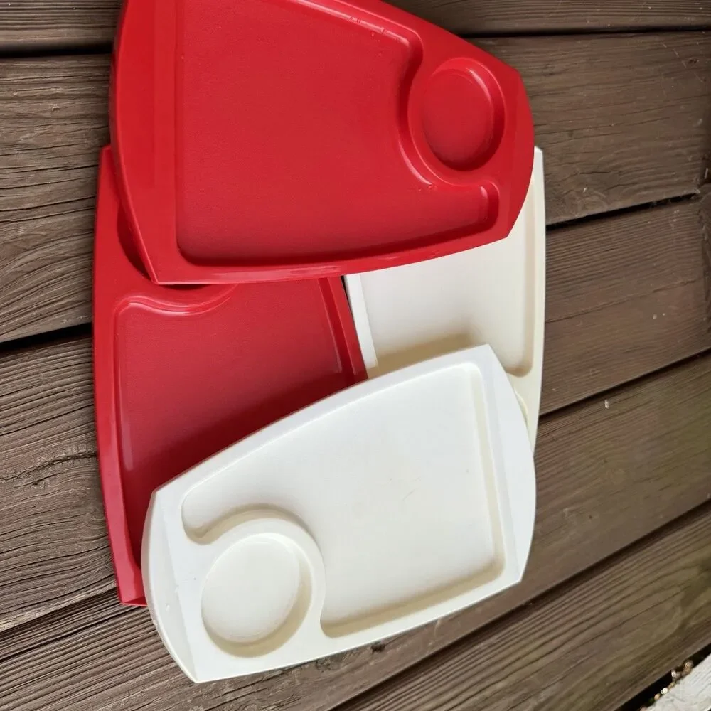 Vintage Fremware No 808 Melamine TV Dinner Snack Trays Set 4 Red White